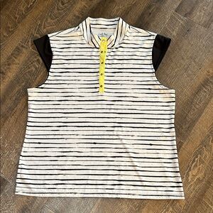 Coral Bay Golf Womens Watercolor Striped‎ Cap Sleeve Shirt Black Size XL